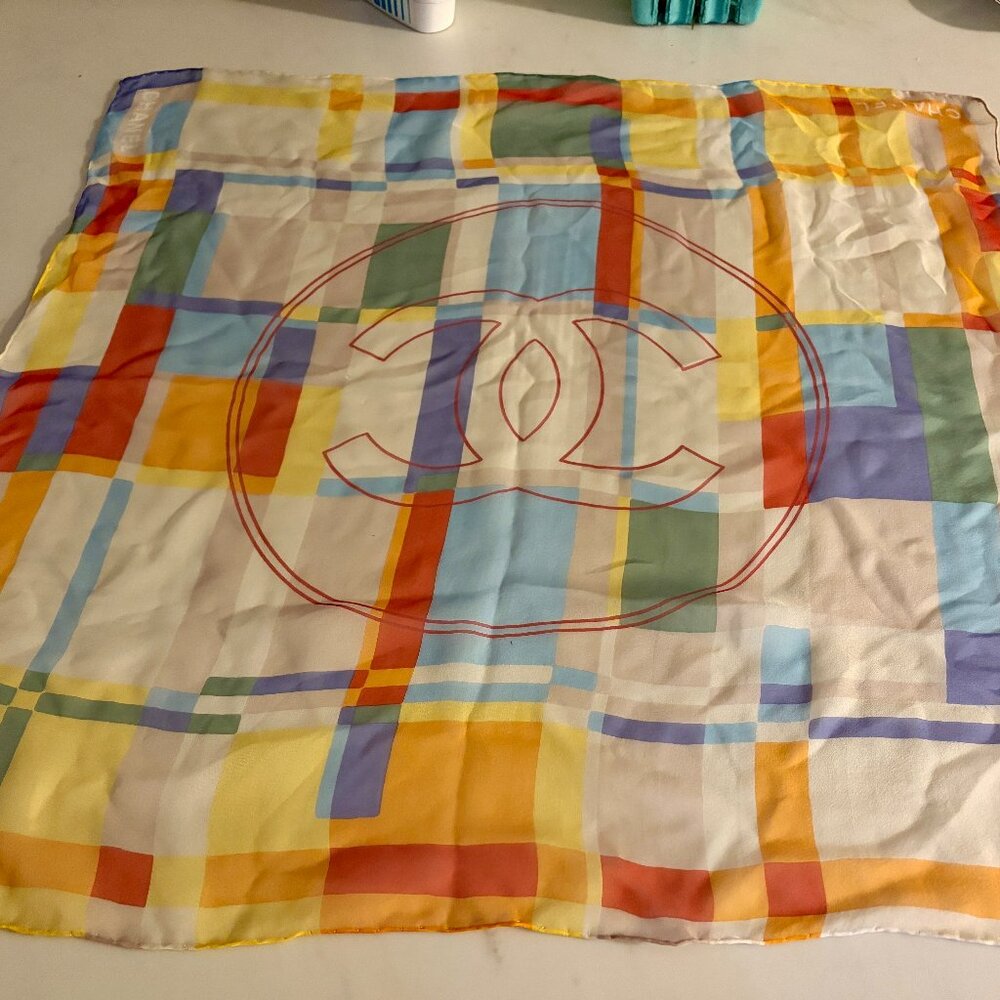 CHANEL CC Logo 20 X 20 inches Scarf Handkerchief 100% Silk